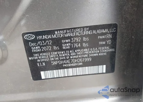 2013 Hyundai Elantra Gls from USA, damaged, VIN 5NPDH4AE7DH261999